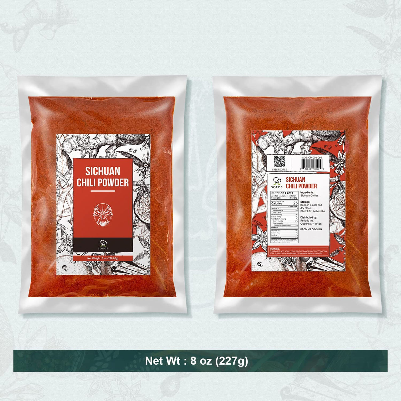 Soeos Premium Sichuan Chili Powder 8oz(226g), All Natural, Asian Chili Powder, Savory Spicy Red Chili Powder from Dried Chillies, Chilli Powder, Chili Powder Bulk, Red Chilli Powder, Hot Chili Powder.