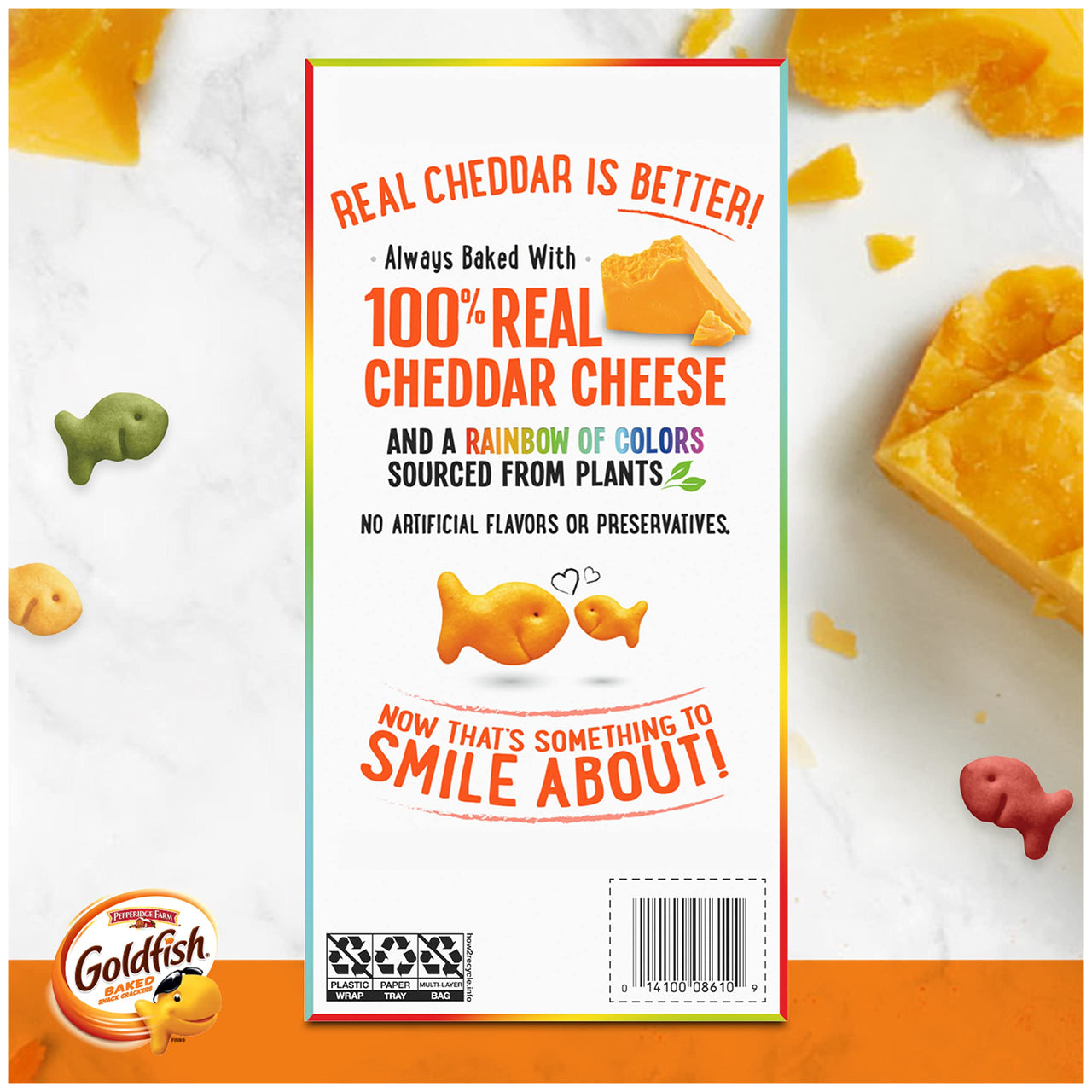 Goldfish Colors Cheddar Crackers, Snack Pack, 0.9 oz, 9 CT Multi-Pack Tray