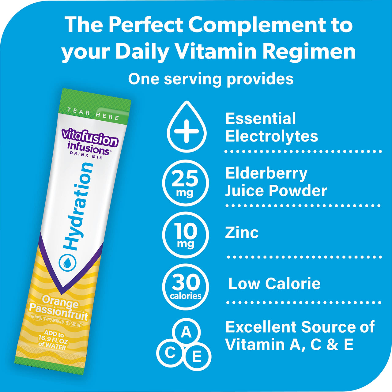 Vitafusion Infusions Hydration Drink Mix, Singles To Go, Orange Passionfruit, 1 Box, 6 Packets Per Box (6 Total Sticks)