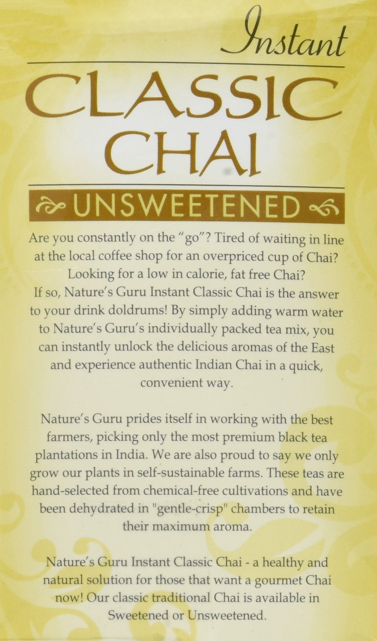 Nature's  Guru Instant Classic Chai Tea Drink Mix Unsweetened 10 Count Single Serve On-the-Go Drink Packets