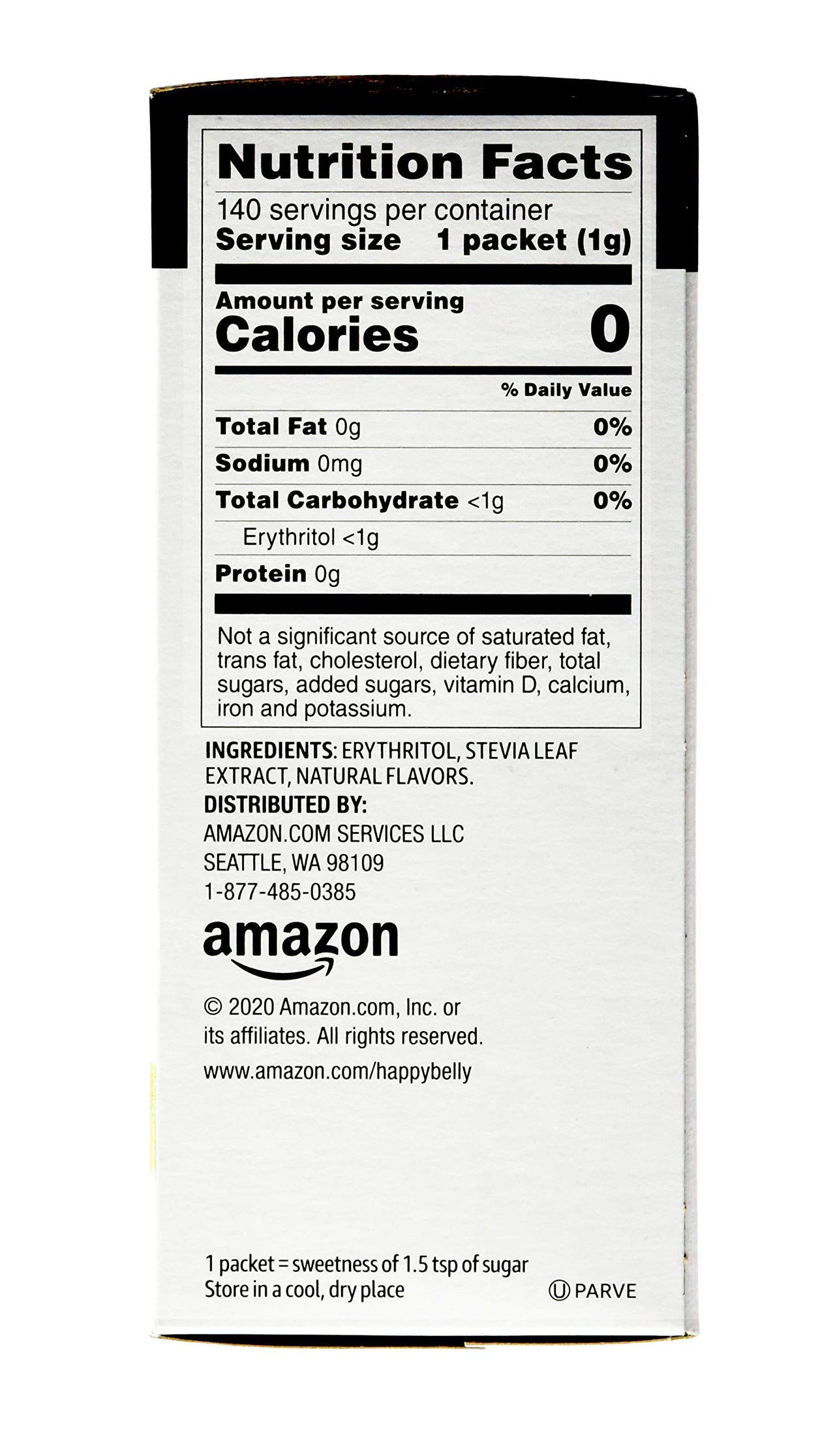 Happy Belly Zero Calorie Stevia Sweetener, 140 Count (Previously Sugarly Sweet)