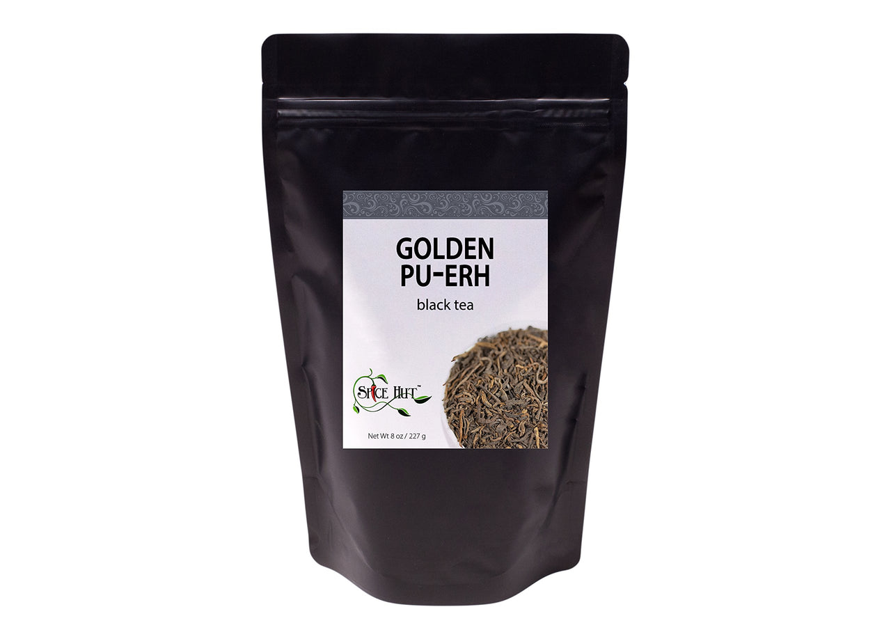 Golden Pu Erh Tea (Puerh, Pu-erh, Puer, Pu'er Teas), Loose Leaf Fermented & Aged Black Tea, Caffeine | 8oz Bulk Tea, 80-100 Cups, Pure Yunnan Tea, Unflavored | The Spice Hut, First Sip of Tea