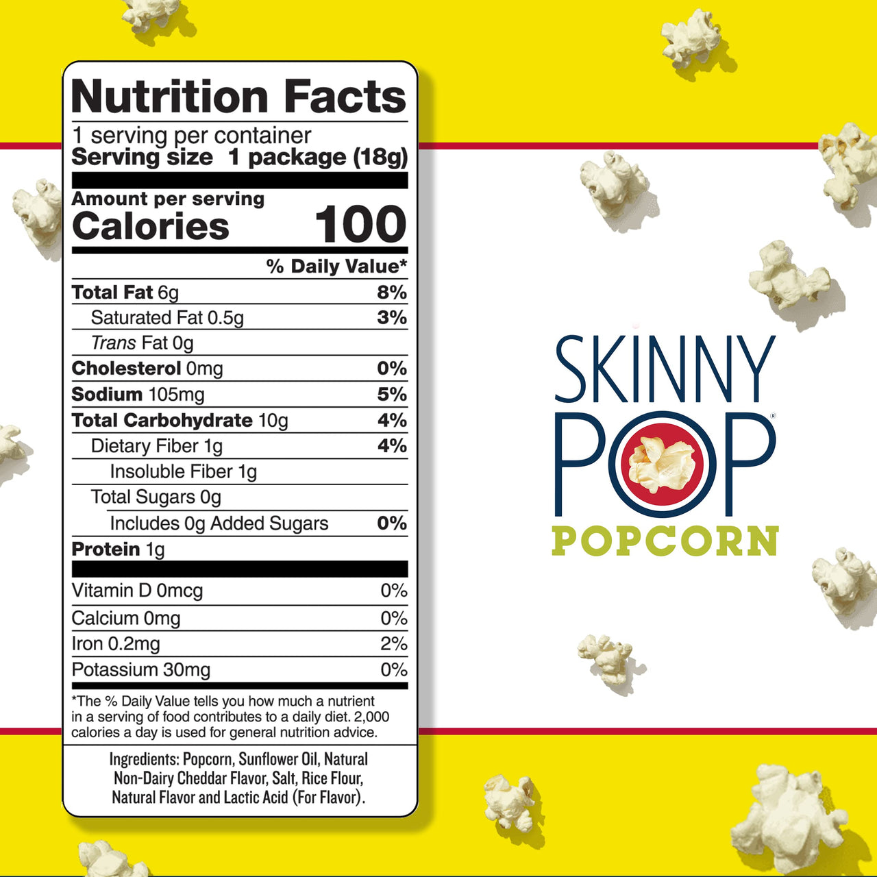SkinnyPop Popcorn, Gluten Free, Non-GMO, Healthy Snacks, Easter Snacks, Skinny Pop Dairy Free White Cheddar Popcorn Snack Packs, 0.65 Oz Individual Size Snack Bags (6 Count)