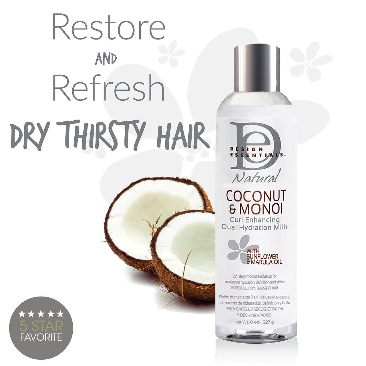 Design Essentials Curl Enhancing Dual Hydration Milk With Sunflower & Marula Oil - Coconut & Monoi Collection - 8 Oz