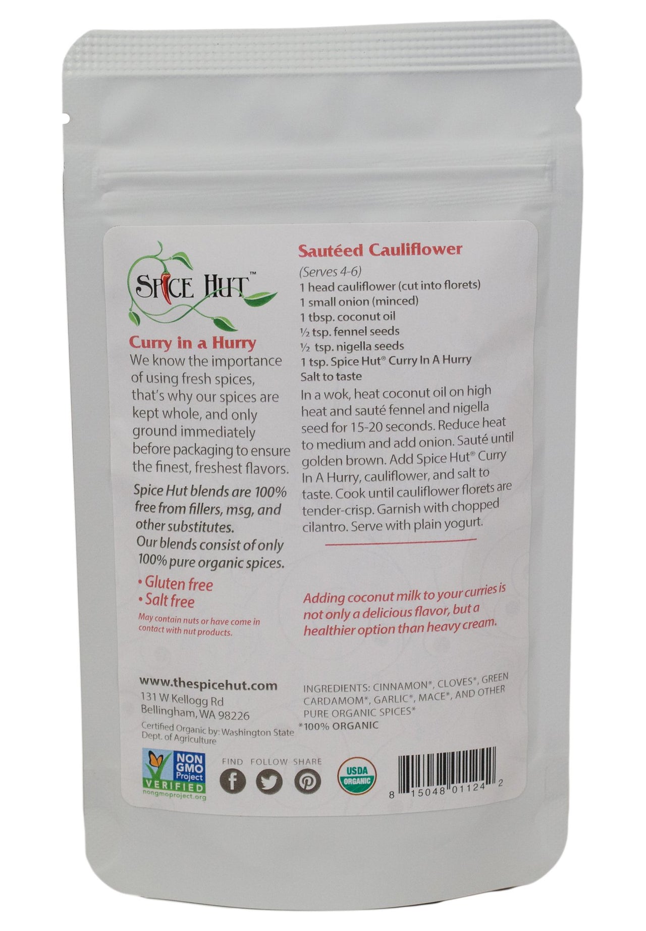 The Spice Hut Organic Curry in a Hurry Seasoning, Quick & Easy Spice Blend for Indian Cooking, 2 oz