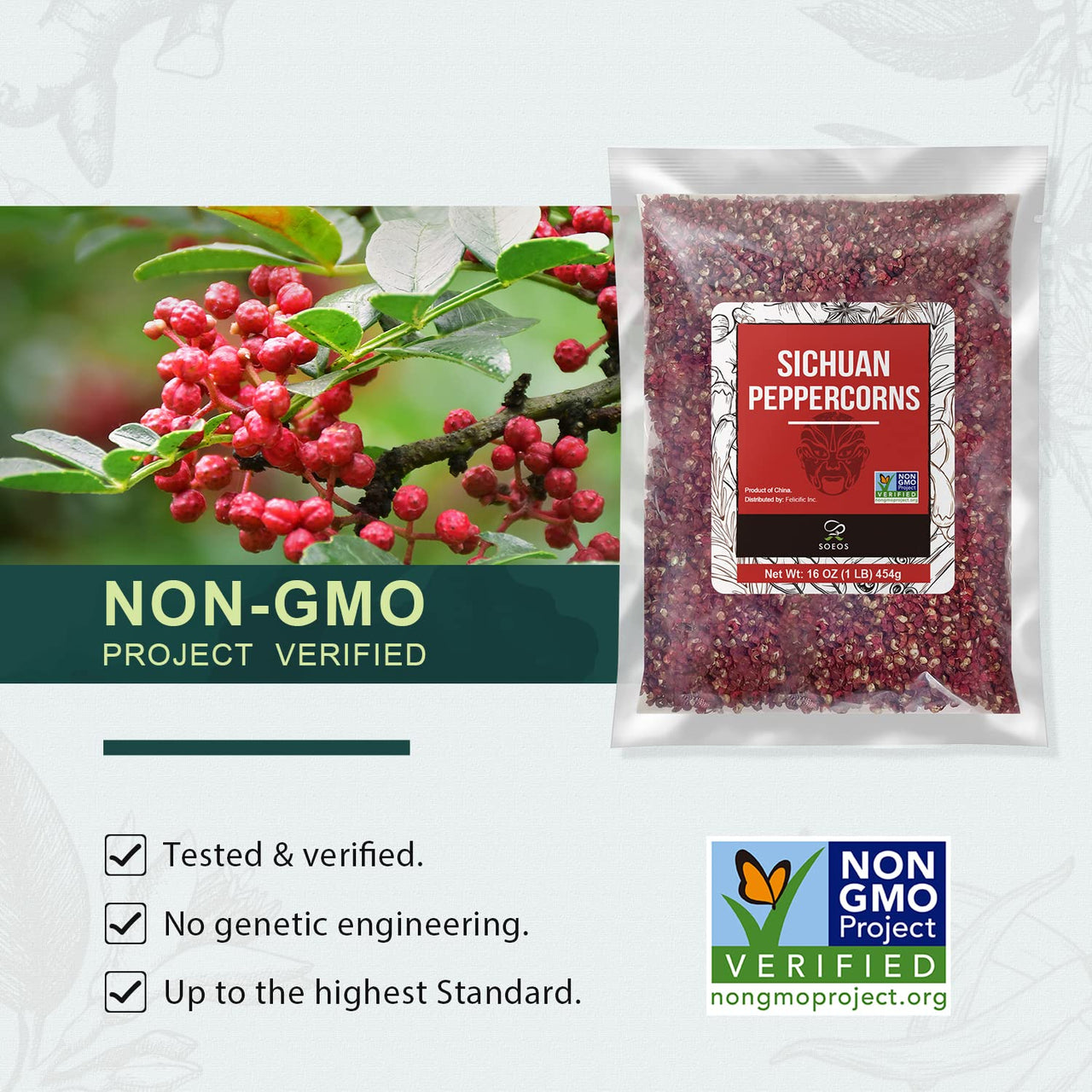 Soeos Sichuan Peppercorns, Authentic Szechuan Pepper corn, Tingle and Numbing Effect, Less Seeds, Strong Flavor, Essential for Kung Pao Chicken, Mapo Tofu, 16 oz (454g), Grade A Red Peppercorn