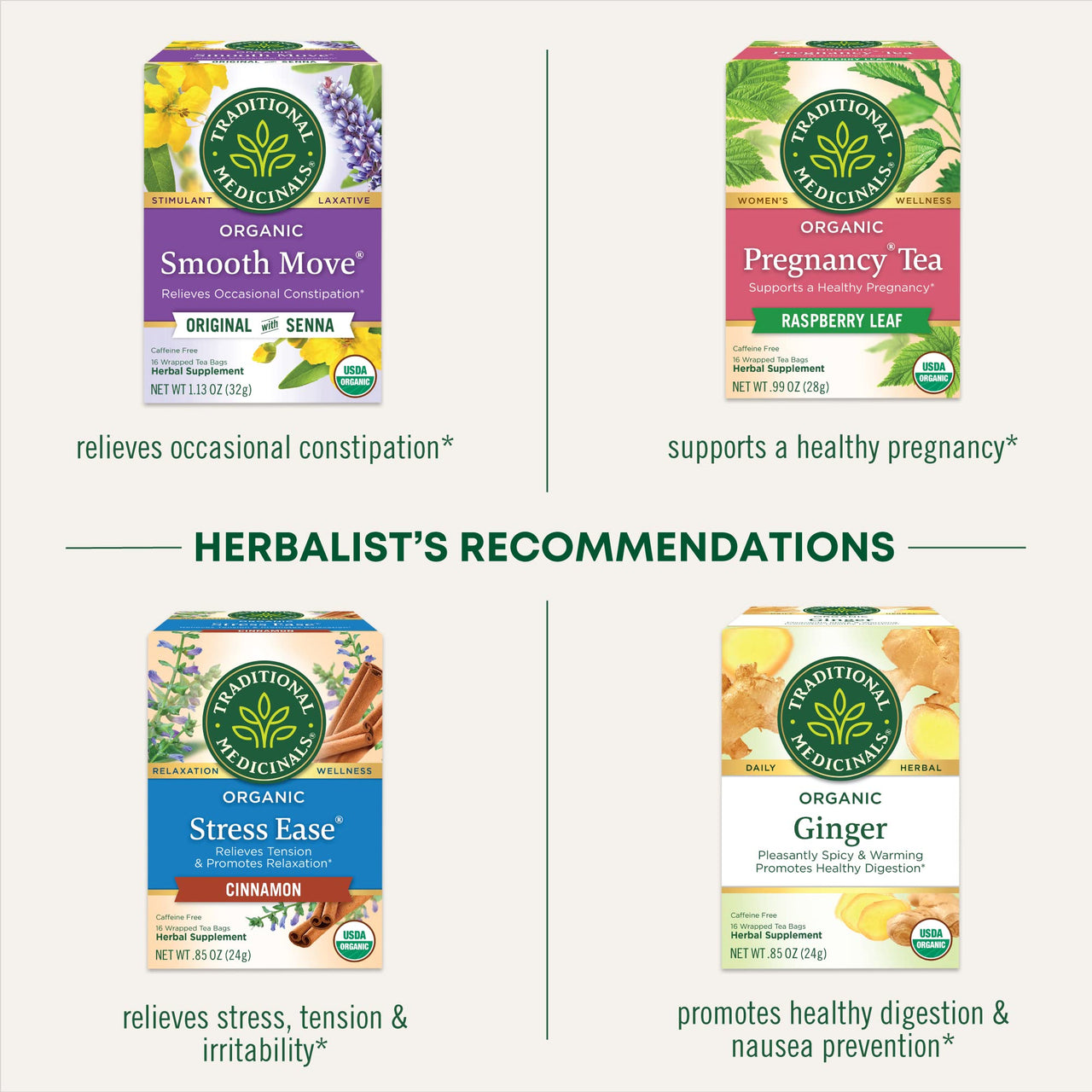 Traditional Medicinals  Get Well Gift Box (4 Pack)  Organic Herbal Tea Variety Pack for Immune Support and Seasonal Care  Caffeine Free - 64 Tea Bags