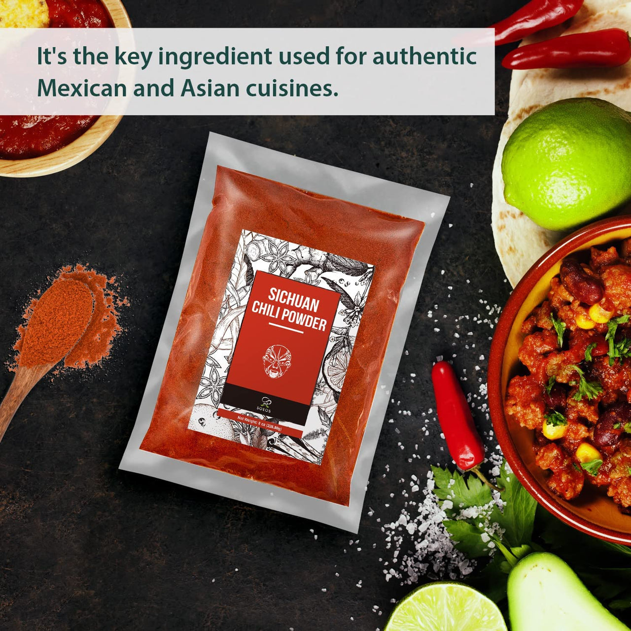 Soeos Premium Sichuan Chili Powder 8oz(226g), All Natural, Asian Chili Powder, Savory Spicy Red Chili Powder from Dried Chillies, Chilli Powder, Chili Powder Bulk, Red Chilli Powder, Hot Chili Powder.