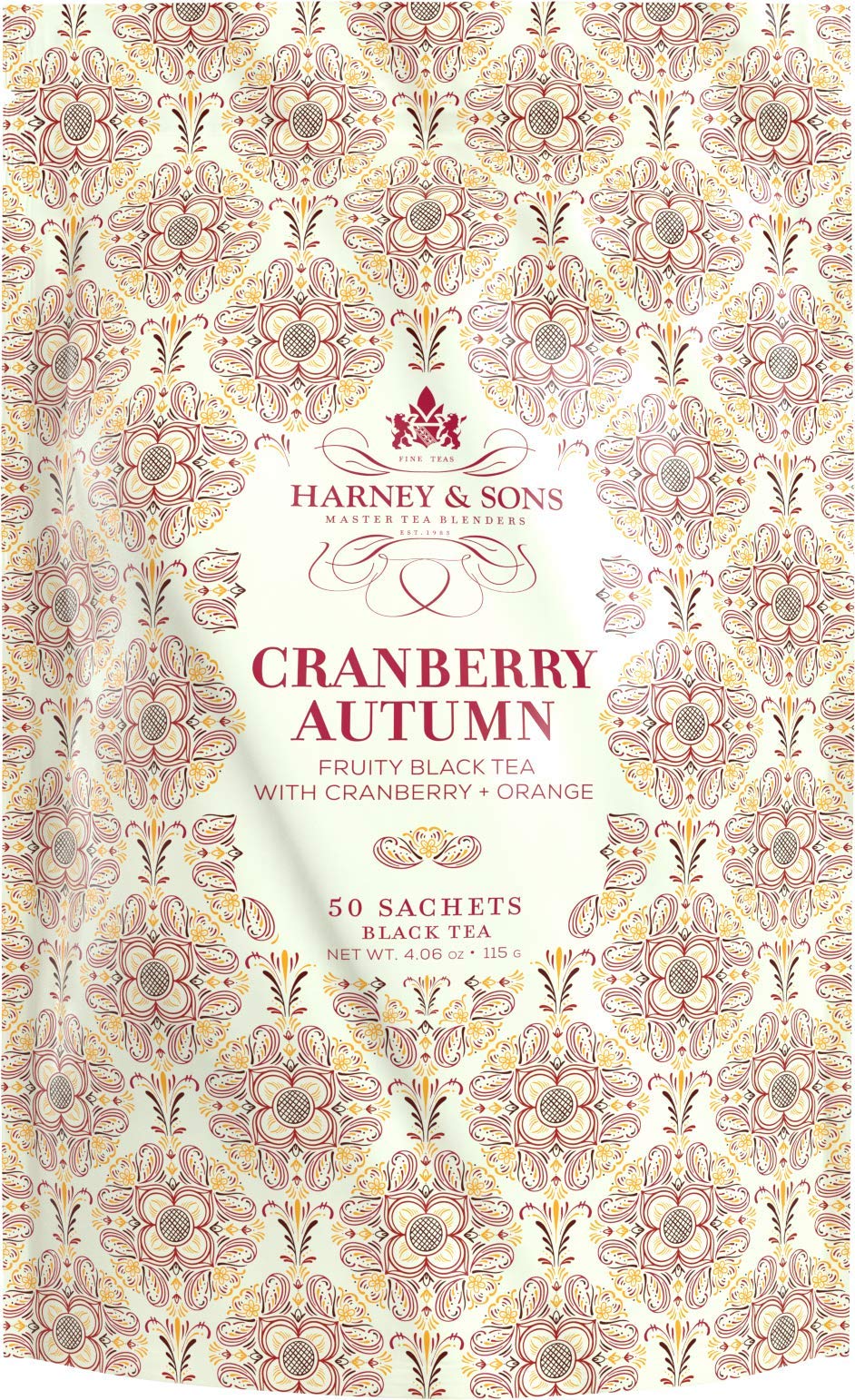 Harney & Sons Cranberry Autumn, Fruity Black Tea, Cranberry & Orange Flavors, 50 Count