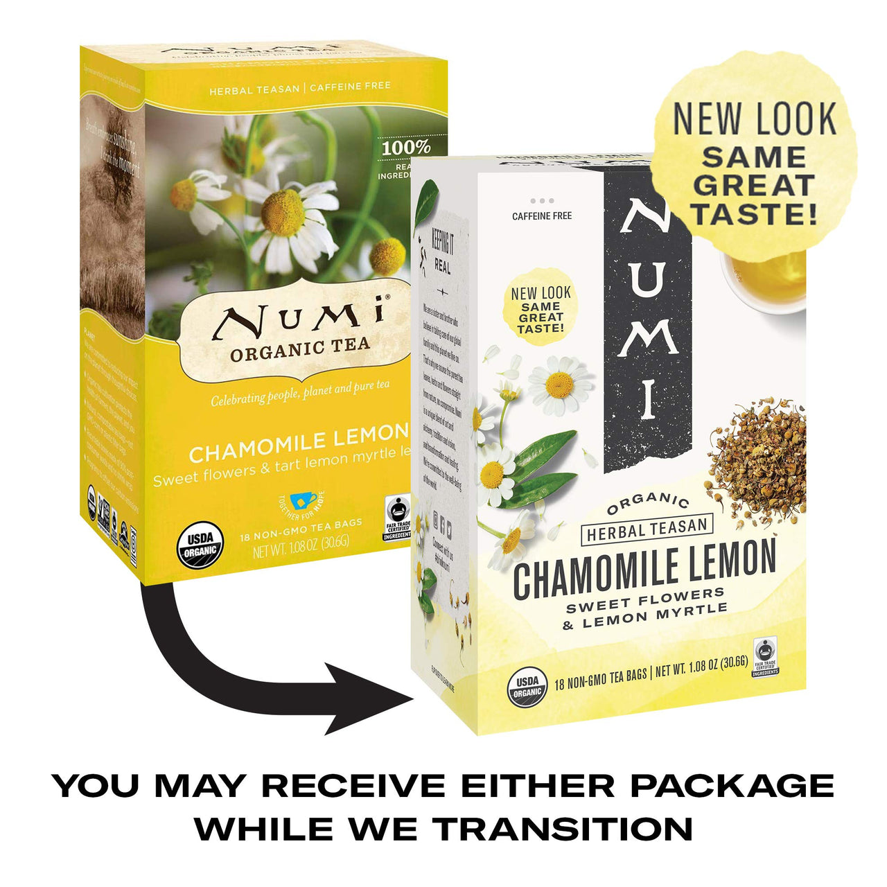 Numi Organic Tea Chamomile Lemon, 18 Count (Pack of 3)