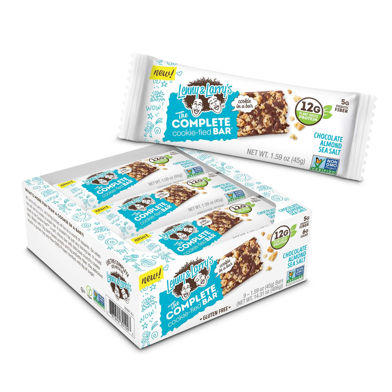 Lenny & Larry's  The Complete Cookie-fied Plant-Based Protein Bar, Vegan and Non-GMO, Chocolate Almond Sea Salt, 45 g, 9 Count