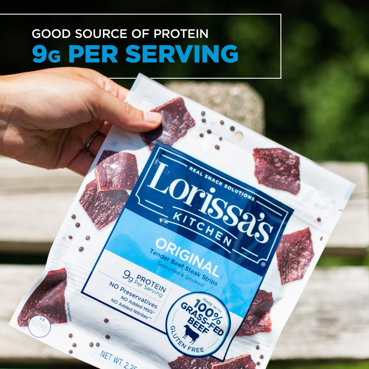 Lorissa's  Kitchen Premium Grass-Fed Steak Strips, Original, 2.25 Oz. 1 Count - No Added MSG or Nitrites, Keto Friendly Snacks & Gluten Free, More Tender Than Traditional Beef Jerky