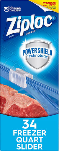 Ziploc Quart Food Storage Freezer Slider Bags, Power Shield Technology for More Durability, 34 Count