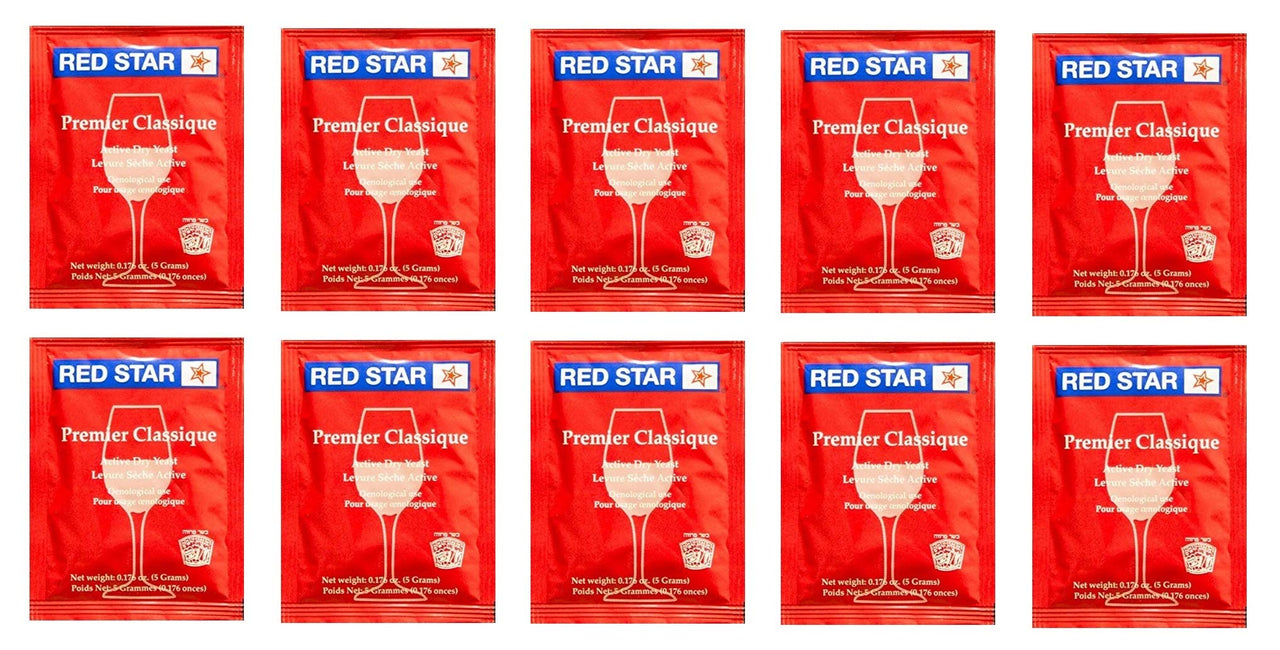 Red Star Premier Classique Wine Yeast - Pack of 10 - With North Mountain Supply Freshness Guarantee