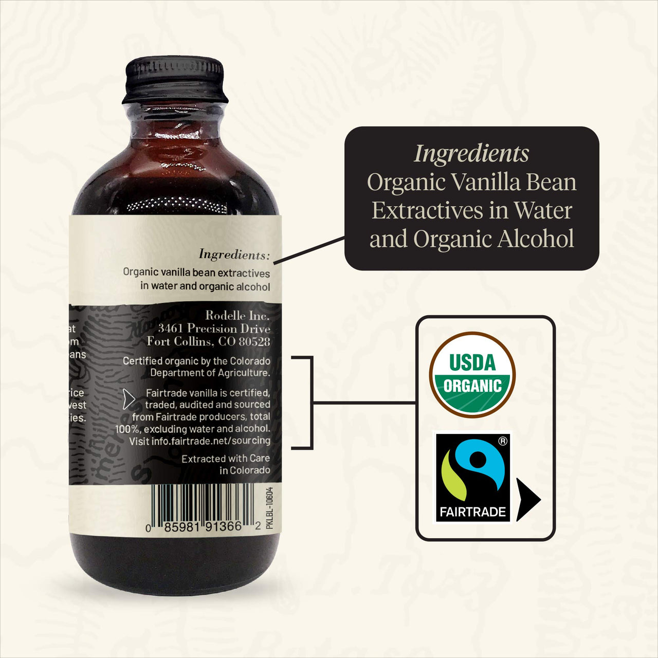 Rodelle Fair Trade Organic Pure Vanilla Extract, 4 Fl Oz