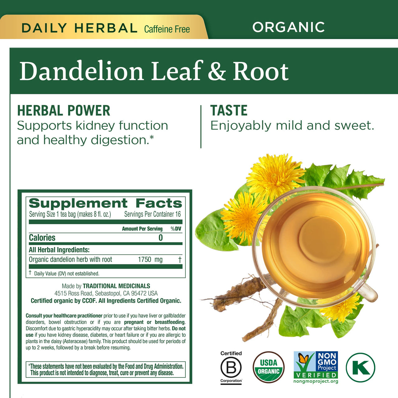 Traditional Medicinals Organic Dandelion & Detox Tea Variety Pack  Includes EveryDay Detox Dandelion, Dandelion Chai Probiotic, Roasted Dandelion Root, Dandelion Leaf & Root Teas  Supports Liver, Kidney, and Digestive Health - (4-Pack) - 64 Tea Bags Total