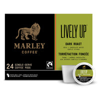 Marley Coffee Lively Up, Fairtrade Certified, Dark Roast Coffee, Keurig K-Cup Brewer Compatible Pods, 24 Count