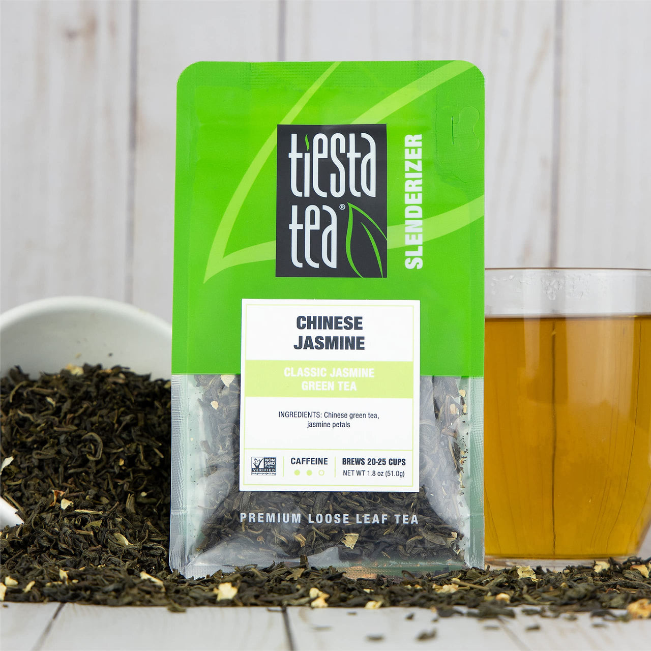 Tiesta Tea - Chinese Jasmine, Loose Leaf Classic Jasmine Green Tea, Medium Caffeine, Hot & Iced Tea, 1.8 oz Pouch - 25 Cups, Natural, Diet Support, Green Tea Loose Leaf