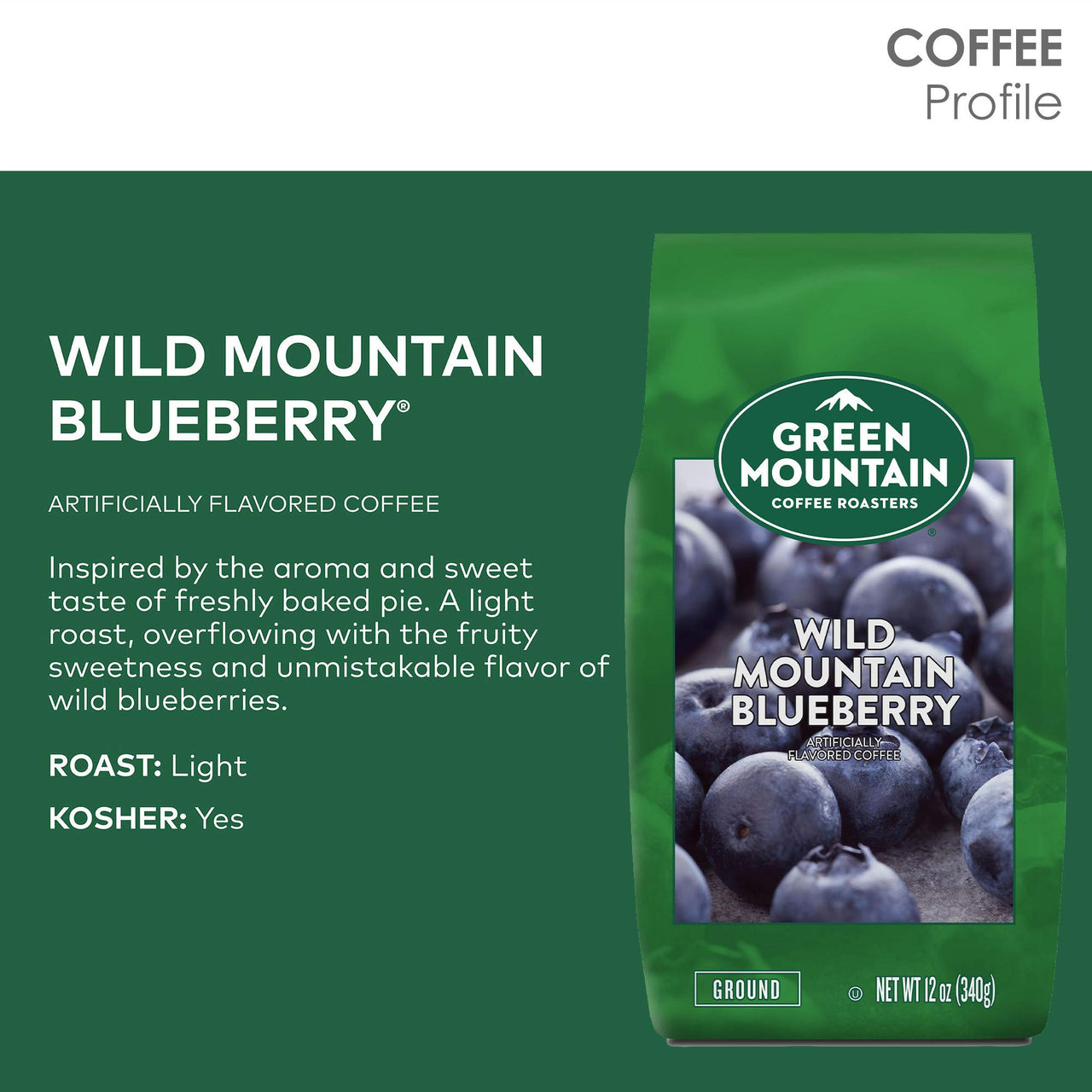 Green Mountain Coffee Roasters Wild Mountain Blueberry, Ground Coffee, Flavored Light Roast, Bagged 12 Oz, 1 Count