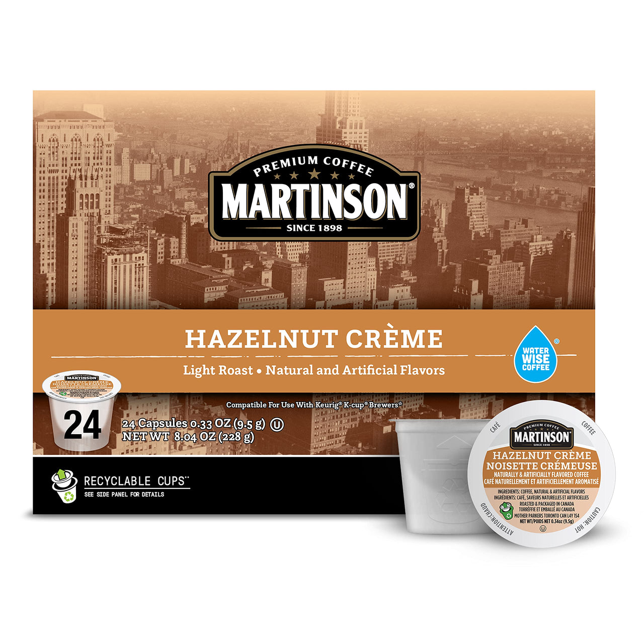 Martinson Hazelnut Crme Flavored Coffee, Light Roast, Keurig K-Cup Brewer Compatible Pods, 24 Count (Pack of 1)
