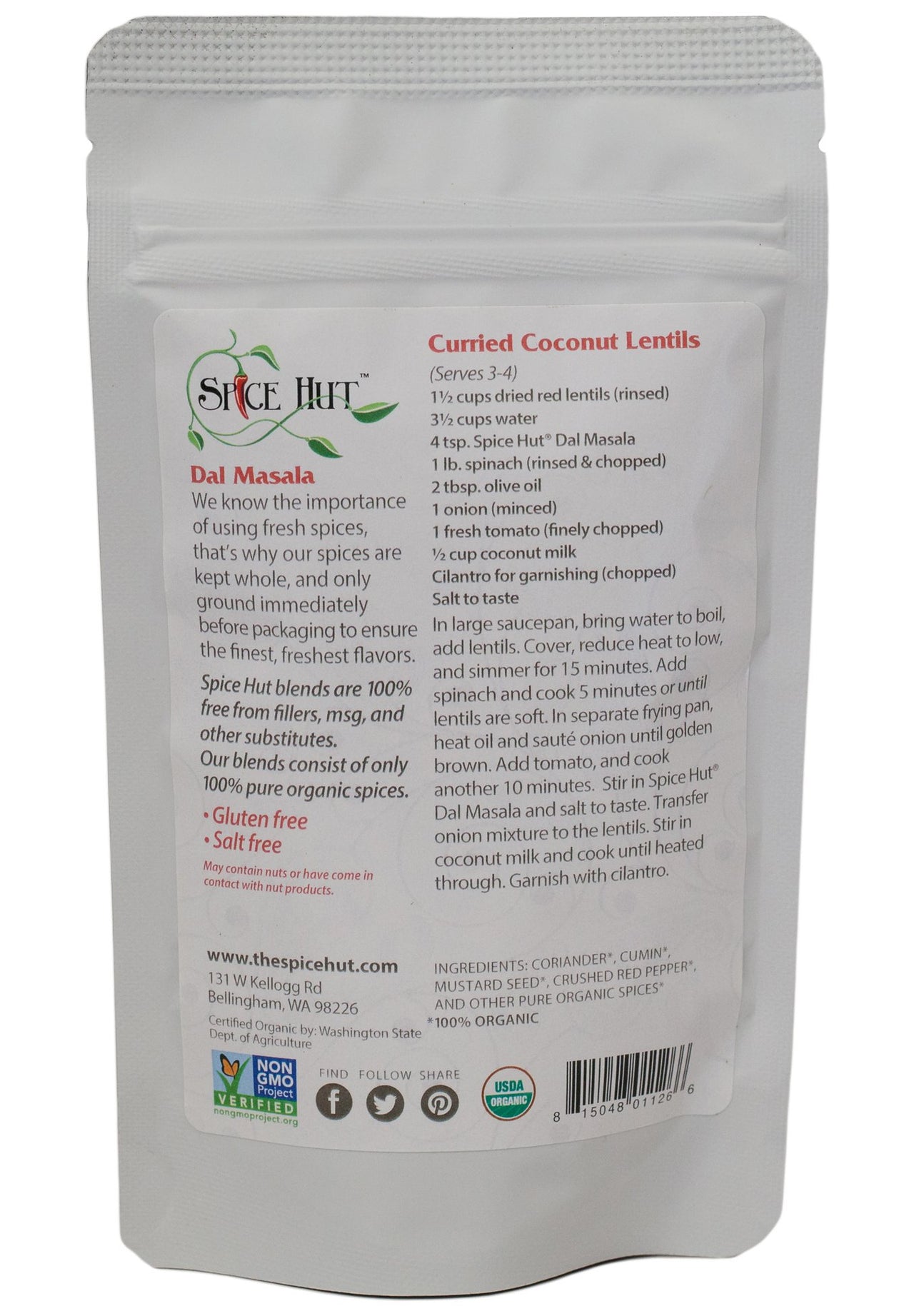 The Spice Hut Organic Dal Masala Seasoning, Quick & Easy Spice Blend for Indian Cooking, 2 oz