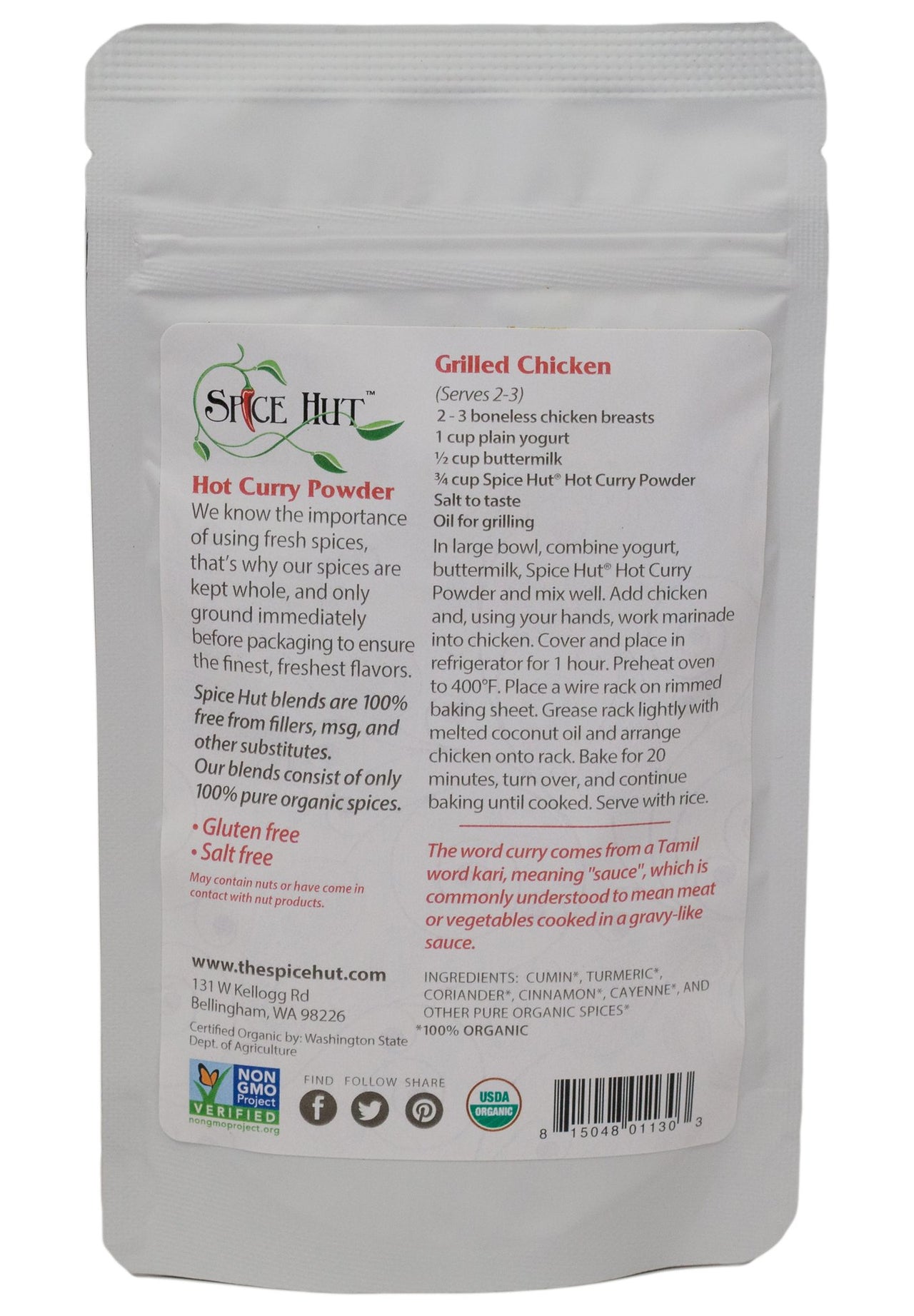 The Spice Hut Organic Hot Curry Powder Seasoning, Quick & Easy Spice Blend for Spicy Indian Cooking, 2 oz