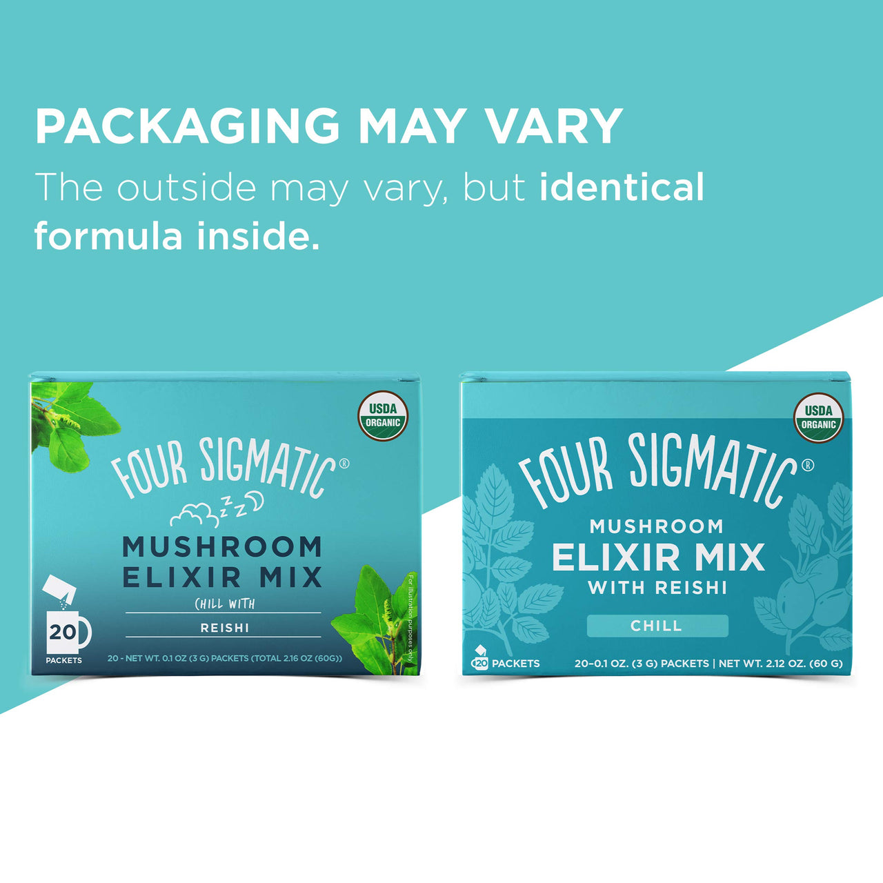 Reishi Mushroom Elixir Mix by Four Sigmatic | Coffee Alternative with Organic Reishi Mushroom Powder, Tulsi, Rose Hips & Mint | Support Stress & Sleep | Decaf, Vegan, Gluten-Free & Keto | 20 Packets