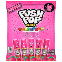 Push Pop Pink Colorfest - Pink Strawberry Lollipops Easter Bulk Candy - 10 Count Individually Wrapped Lollipops - Easter Basket Stuffer Assorted Candy - Fun Candy for Easter Egg Hunts