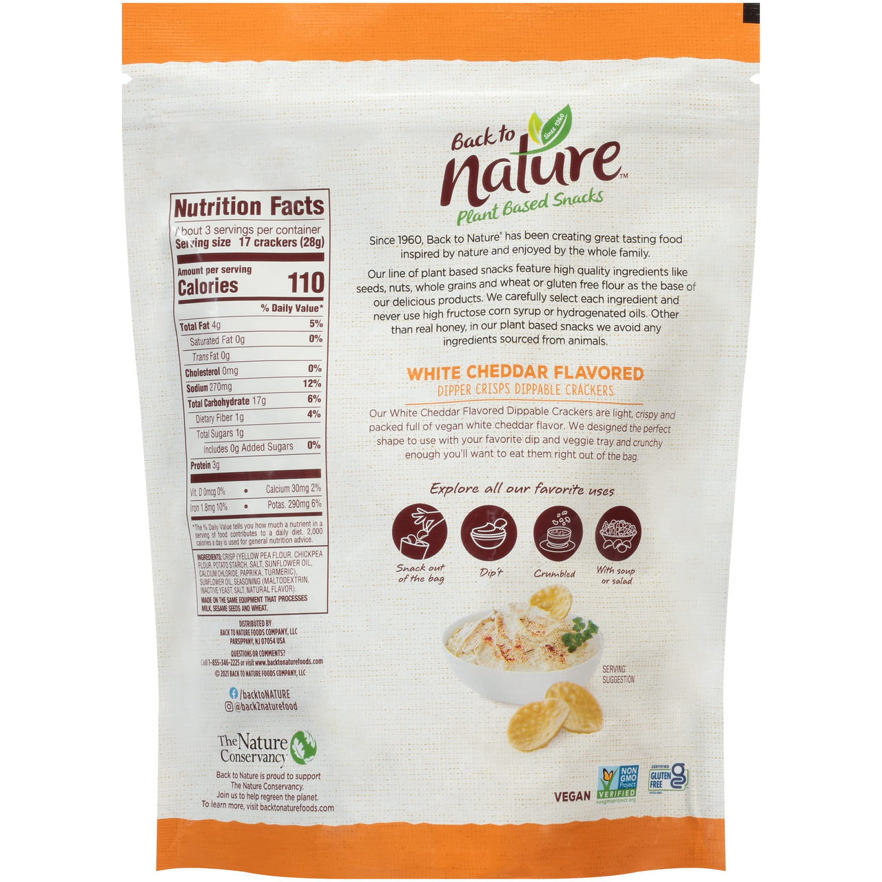 Back To Nature Non-Gmo Dipper Crisps, White Cheddar, 3.2 Ounce