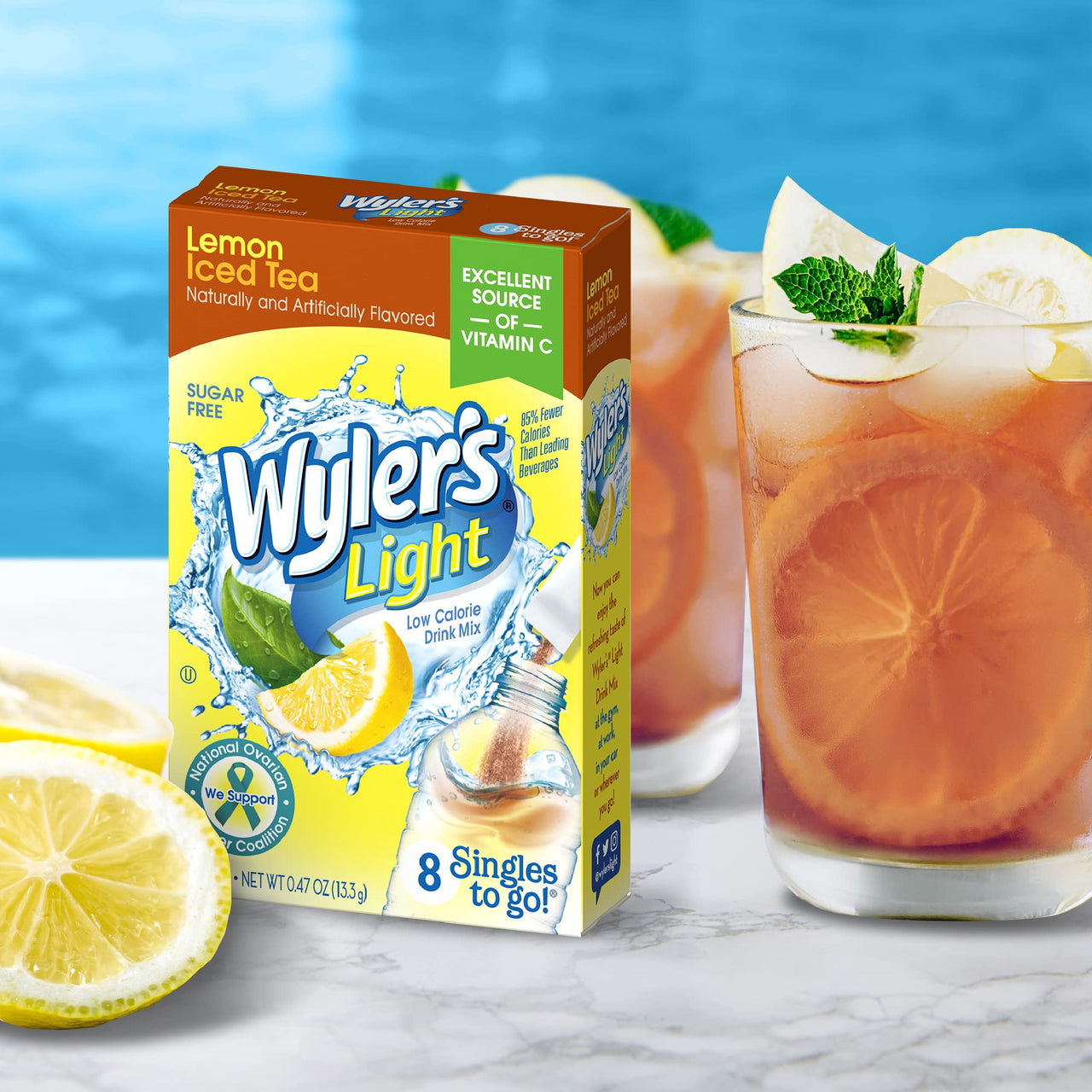 Wyler's  Light Singles To Go Powder Packets, Water Drink Mix, Lemon Iced Tea, 96 Single Servings (Pack of 12)