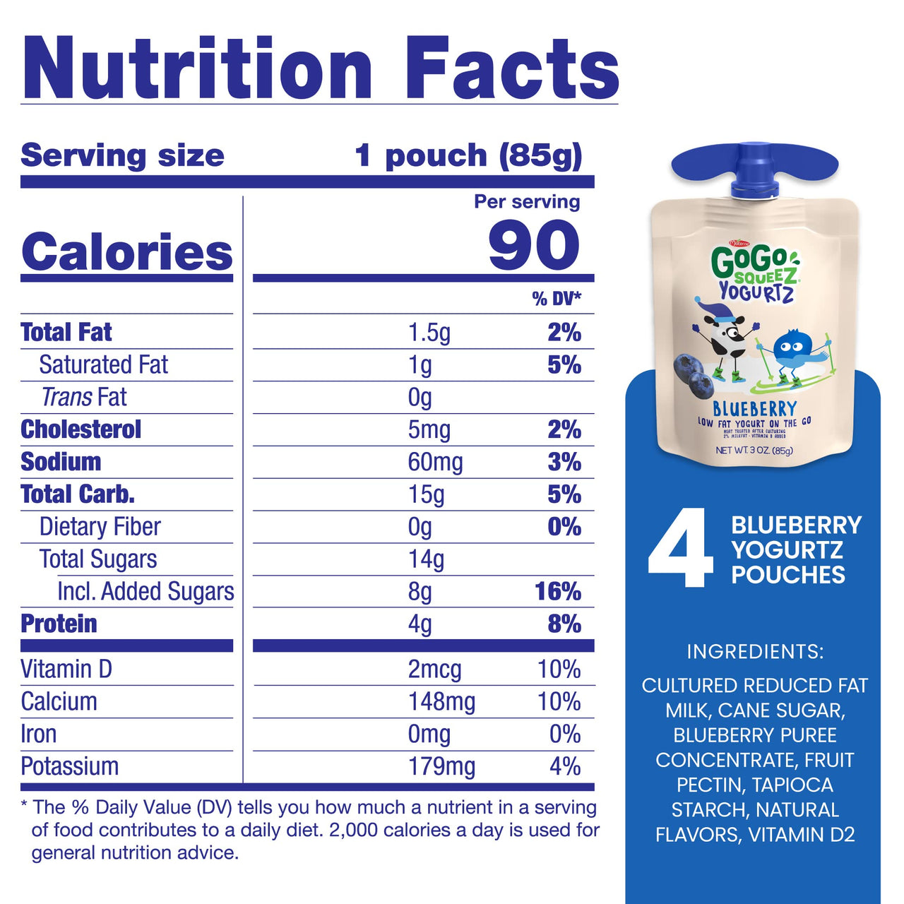 GoGo squeeZ yogurtZ Blueberry, 3 oz. (4 Pouches) - Kids Snacks Made from Real Yogurt Fruit - Pantry Friendly Snack, No Fridge Needed - No Preservatives - Kosher Certified - Gluten Free Snacks for Kids
