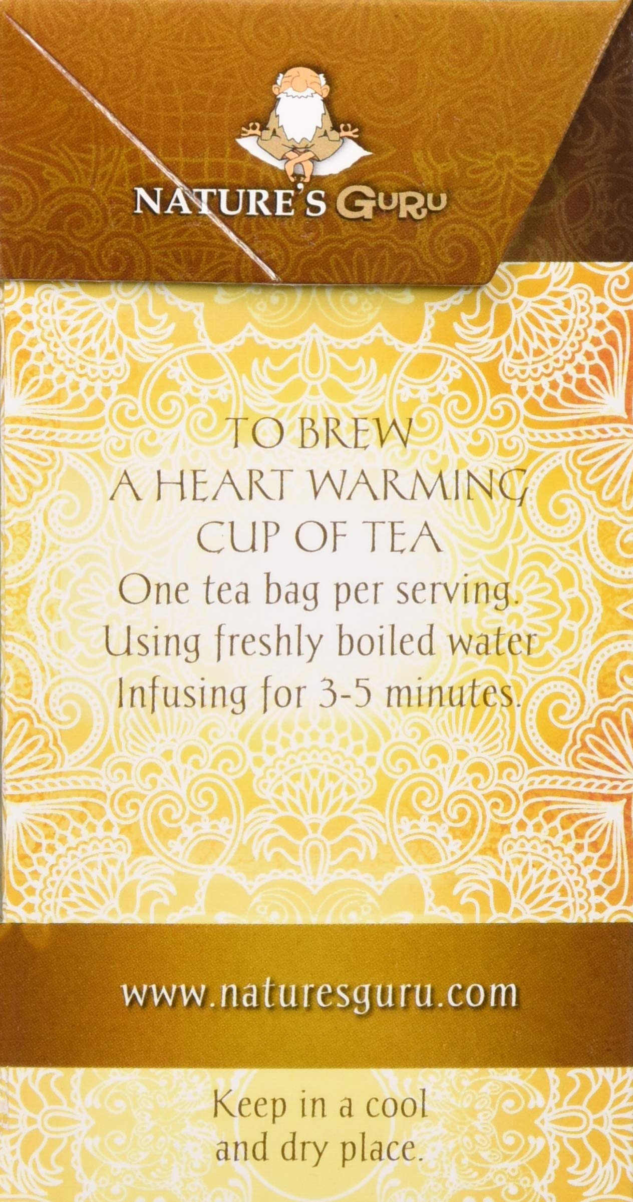 Nature's  Guru Organic Whole Leaf Black Tea Turmeric Ginger 25 Count Individual Tea Bags
