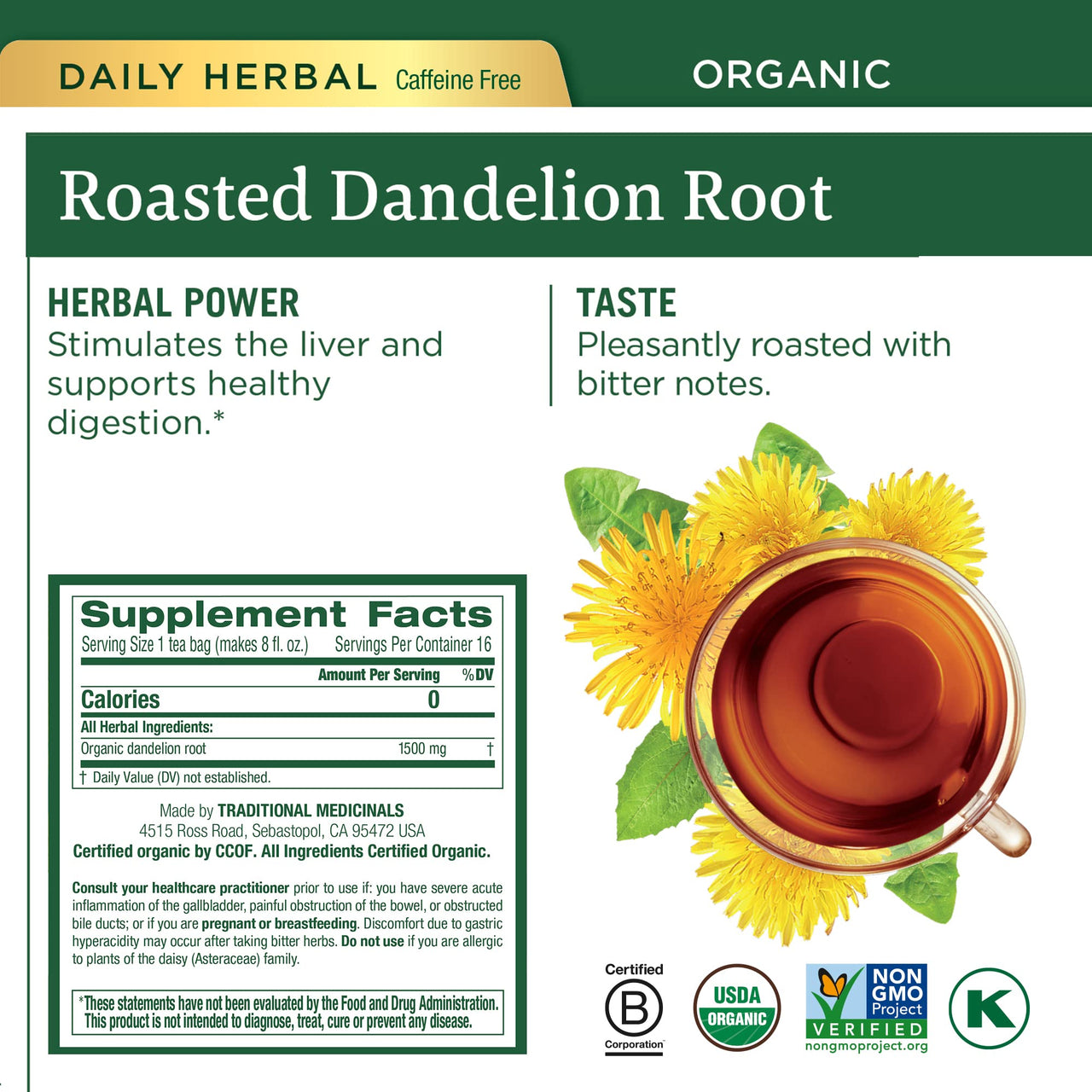 Traditional Medicinals Organic Dandelion & Detox Tea Variety Pack  Includes EveryDay Detox Dandelion, Dandelion Chai Probiotic, Roasted Dandelion Root, Dandelion Leaf & Root Teas  Supports Liver, Kidney, and Digestive Health - (4-Pack) - 64 Tea Bags Total