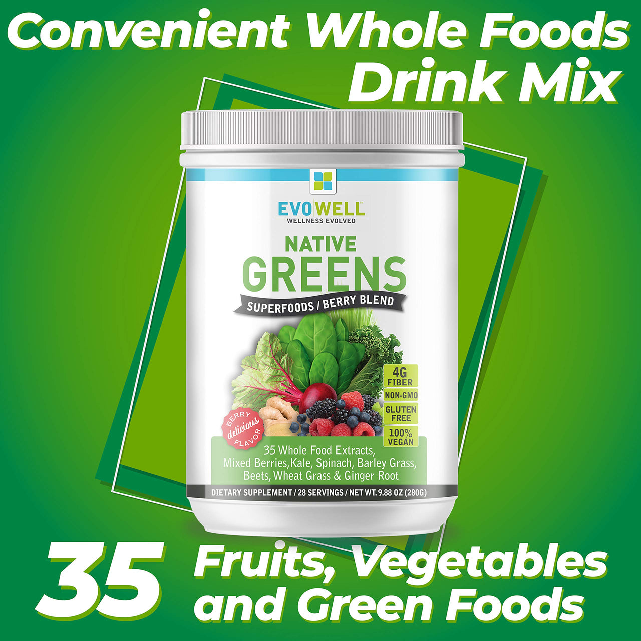 Evowell Native Greens Superfoods/greens Natural Flavor, 9.66 Ounce