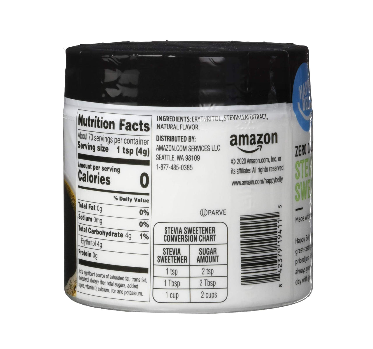Happy Belly Zero Calorie Stevia Sweetener, 9.8 Ounce (Jar)