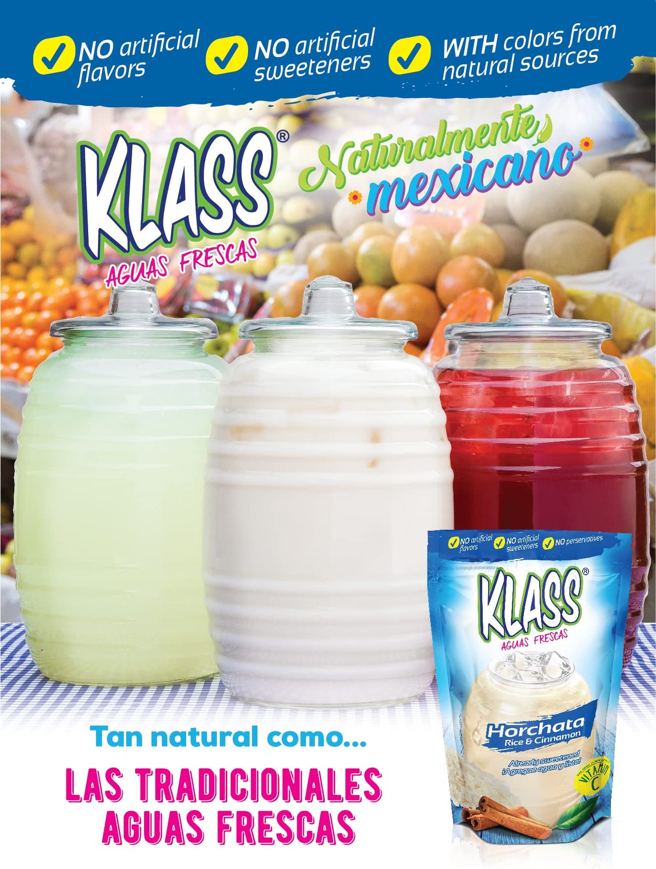 Klass Aguas Frescas Horchata Drink Mix - No artificial flavor, no artificial sweeteners, colors from natural sources (Makes 7 Quarts) 14.1 ounce Family-Pack (Single Unit)