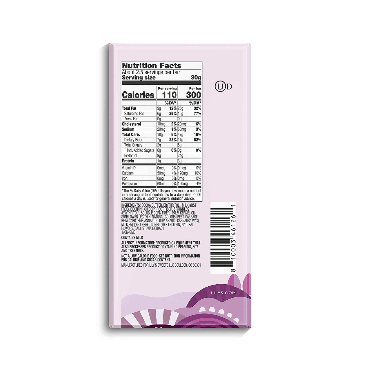 Birthday Cake White Chocolate Style Bar By Lily's  Sweets | Made with Stevia, No Added Sugar, Low-Carb, Keto Friendly | Gluten-Free & Non-GMO Ingredients | 2.8 Ounce, 4 Pack