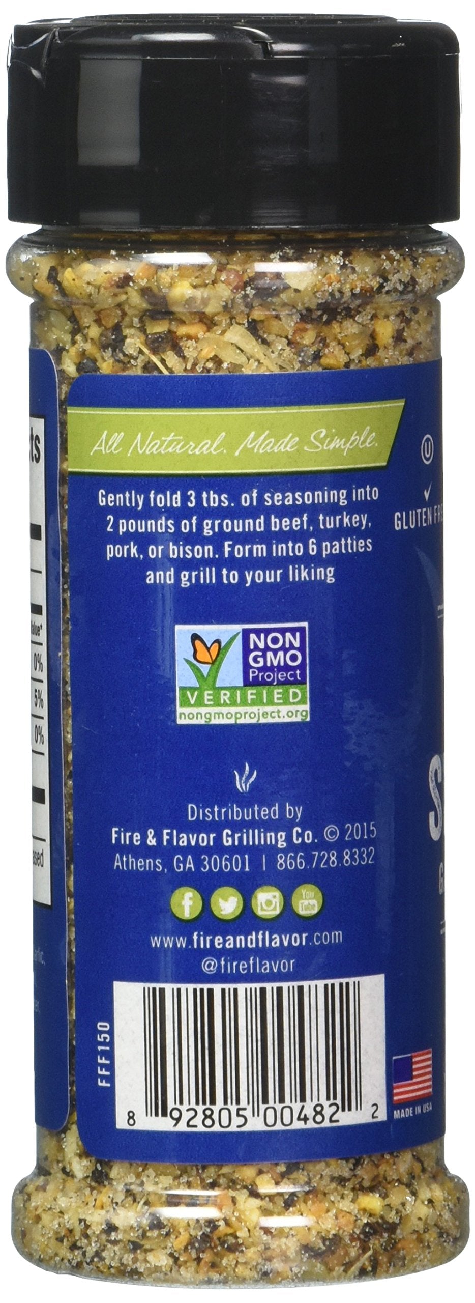Fire & Flavor All Natural Burger Seasoning, Garlic & Black Pepper, All-Purpose, 2.8 Oz