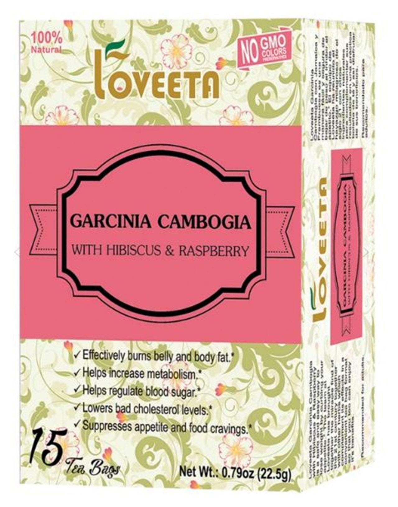 Loveeta Wellness Garcinia Cambogia Tea Raspberry & Hibiscus - 15 Tea Bags (Gmo Free, Gluten Free, Dairy Free, Sugar Free & 100% Natural)