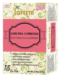 Loveeta Wellness Garcinia Cambogia Tea Raspberry & Hibiscus - 15 Tea Bags (Gmo Free, Gluten Free, Dairy Free, Sugar Free & 100% Natural)
