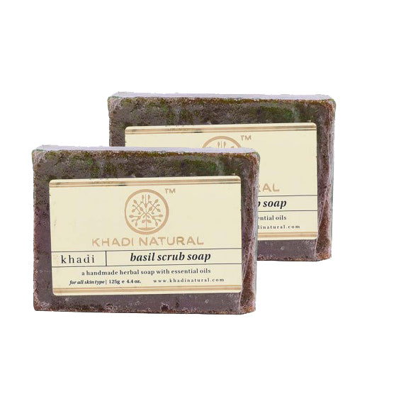 Khadi Natural Ayurvedic Basil Scrub Soap, Pack of 2 (125g each)