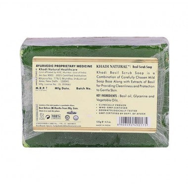 Khadi Natural Ayurvedic Basil Scrub Soap, Pack of 2 (125g each)