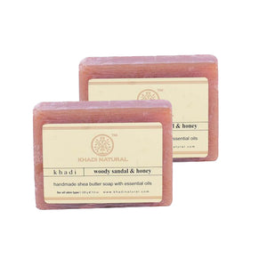 Khadi Natural Ayurvedic Woody Sandal & Honey Soap, Pack of 2 (100g each)