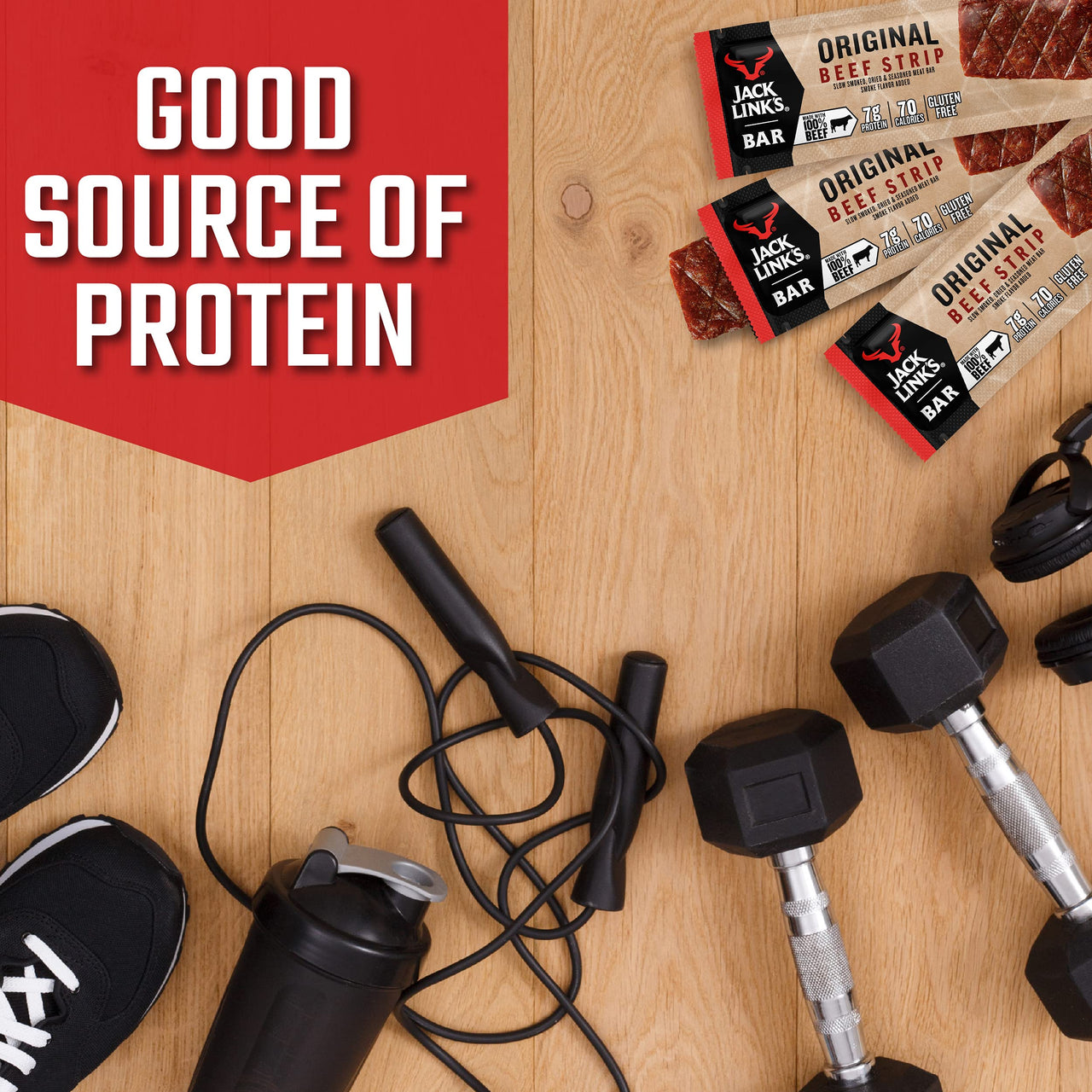 Jack Link's  Beef Jerky Bars, Original - 7g of Protein and 80 Calories Per Protein Bar, Made with Premium Beef, No added MSG - Keto Friendly and Gluten Free Snacks (Pack of 12)