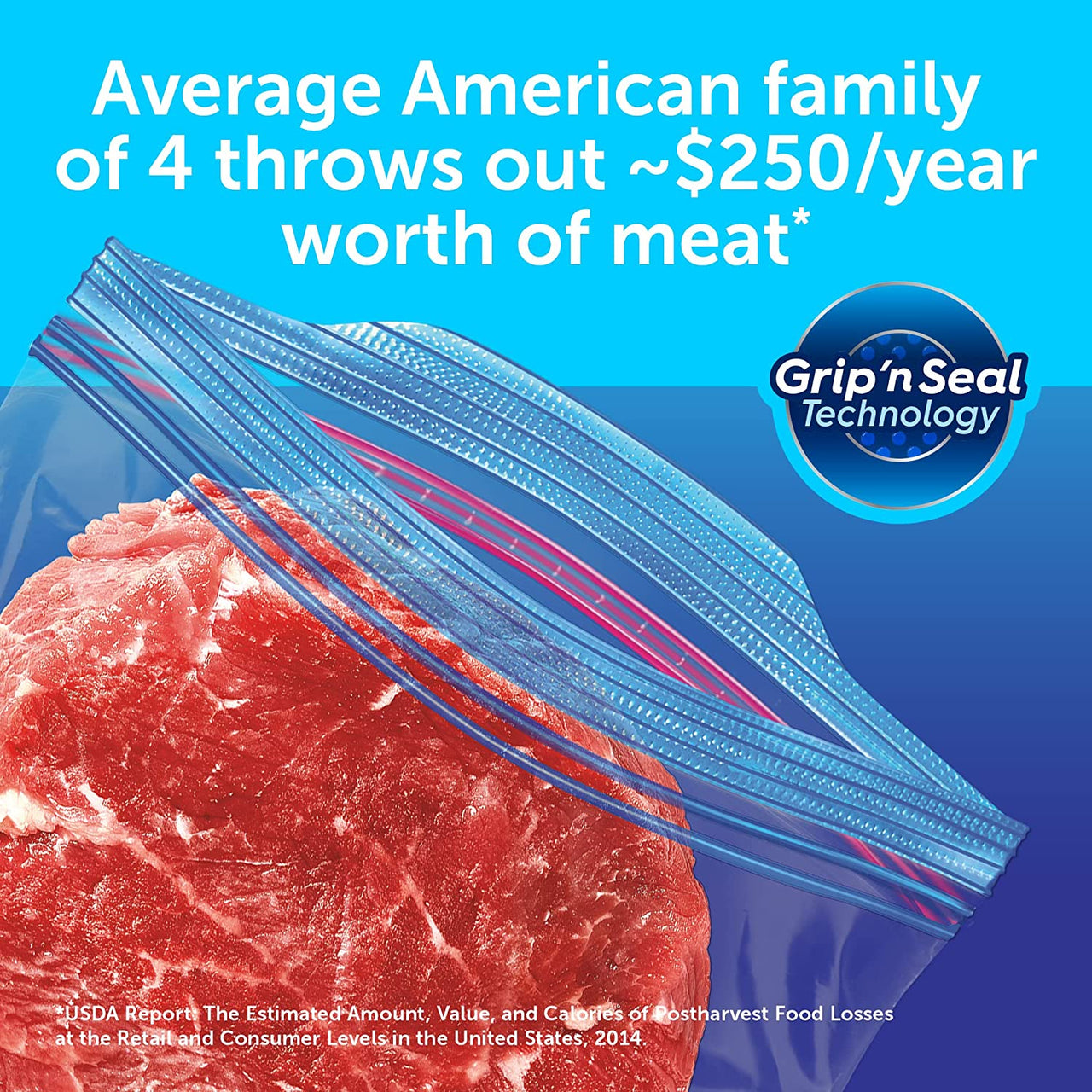 Ziploc Two Gallon Food Storage Freezer Bags, Grip 'n Seal Technology for Easier Grip, Open, and Close, 10 Count Clear