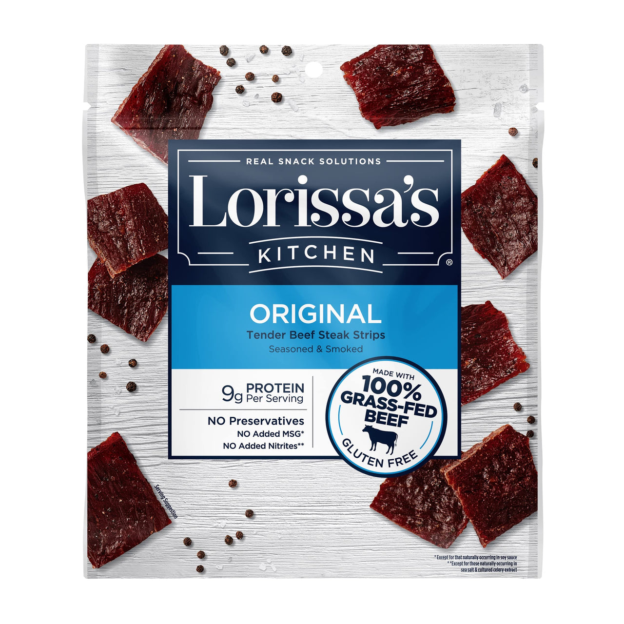 Lorissa's  Kitchen Premium Grass-Fed Steak Strips, Original, 2.25 Oz. 1 Count - No Added MSG or Nitrites, Keto Friendly Snacks & Gluten Free, More Tender Than Traditional Beef Jerky