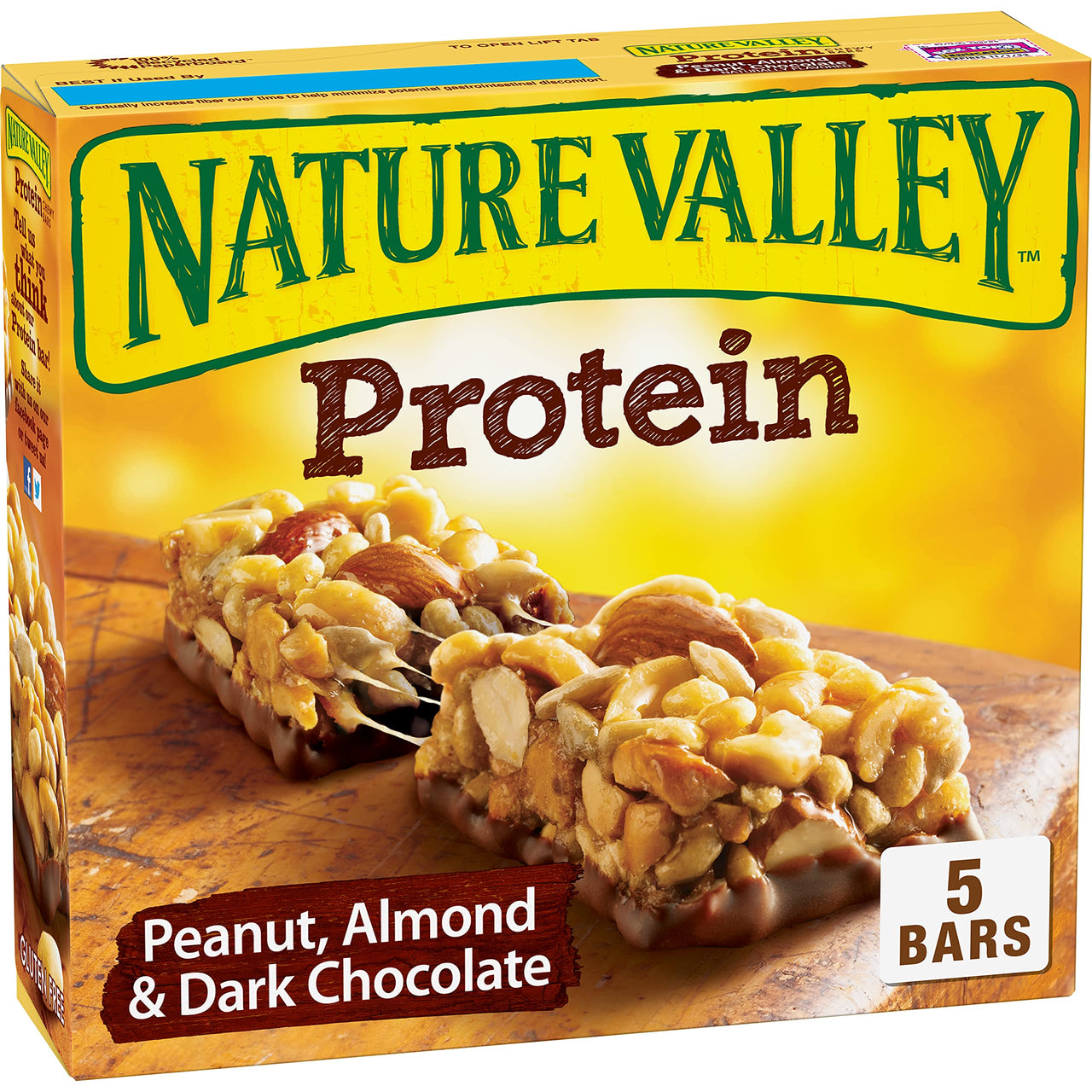 Nature Valley Chewy Protein Bars, Peanut Almond Dark Chocolate, 7.1 oz, 5 Count Box