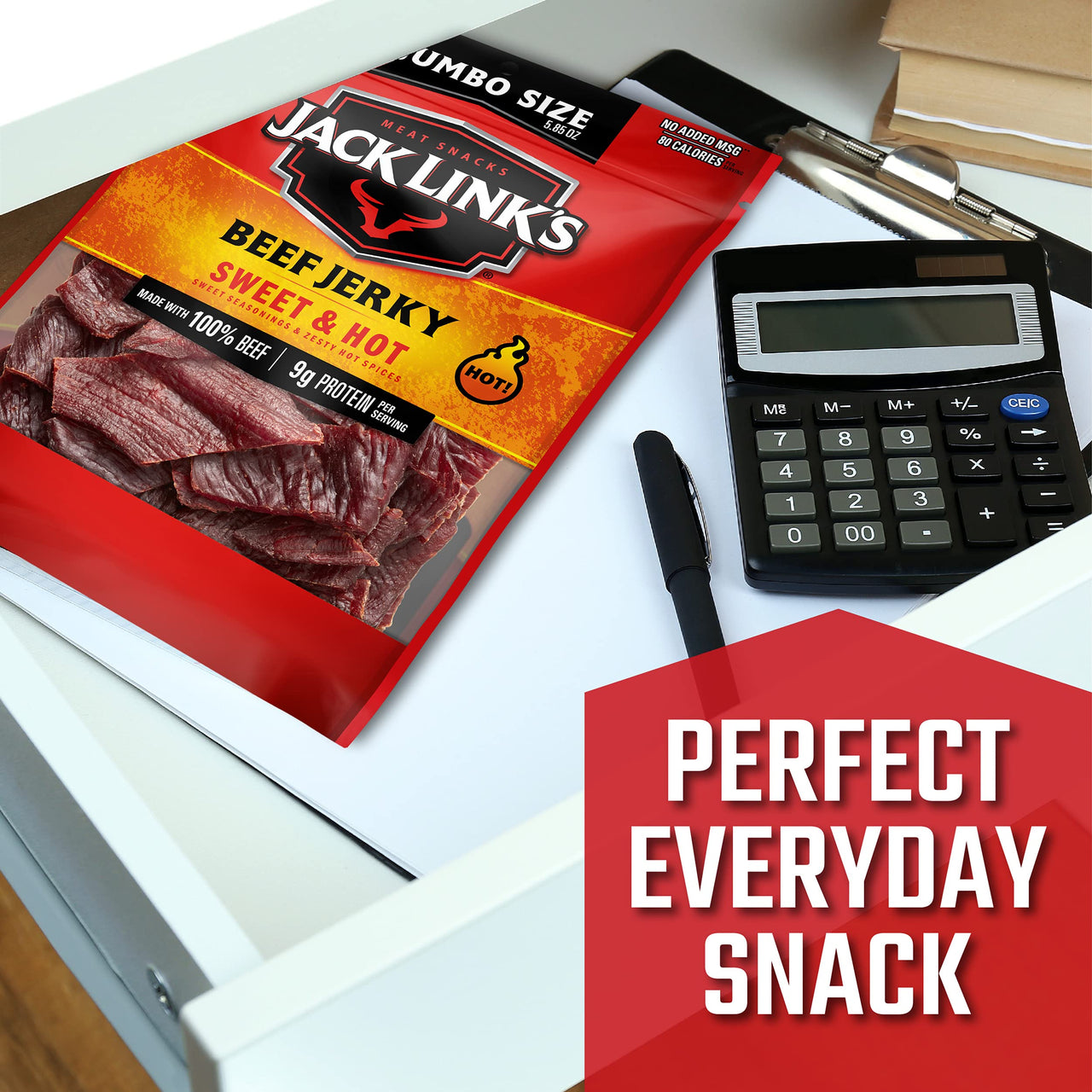 Jack Link's  Beef Jerky, Sweet & Hot, Spicy Meat Snack  9g of Protein & 80 Calories, Made with Premium Beef, No added MSG** or Nitrates/Nitrites, 5.85 oz