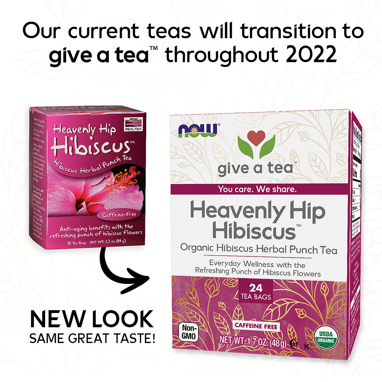NOW Foods Give a Tea Organic Heavenly Hibiscus Punch Tea, Caffeine-Free, 24 bags, for everyday wellness
