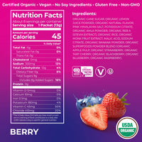 Organic Rapid Hydration Packets by Orgain, Berry Hydro Boost - Packed with Electrolytes & Superfoods, Less Sugar, Gluten Free, Vegan, No Soy Ingredients or Artificial Flavors, Non-GMO (Pack of 8)